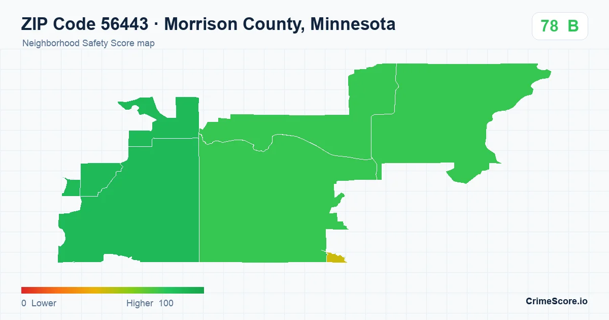 ZIP Code 56443 in Morrison County, Minnesota neighborhood Safety Score map