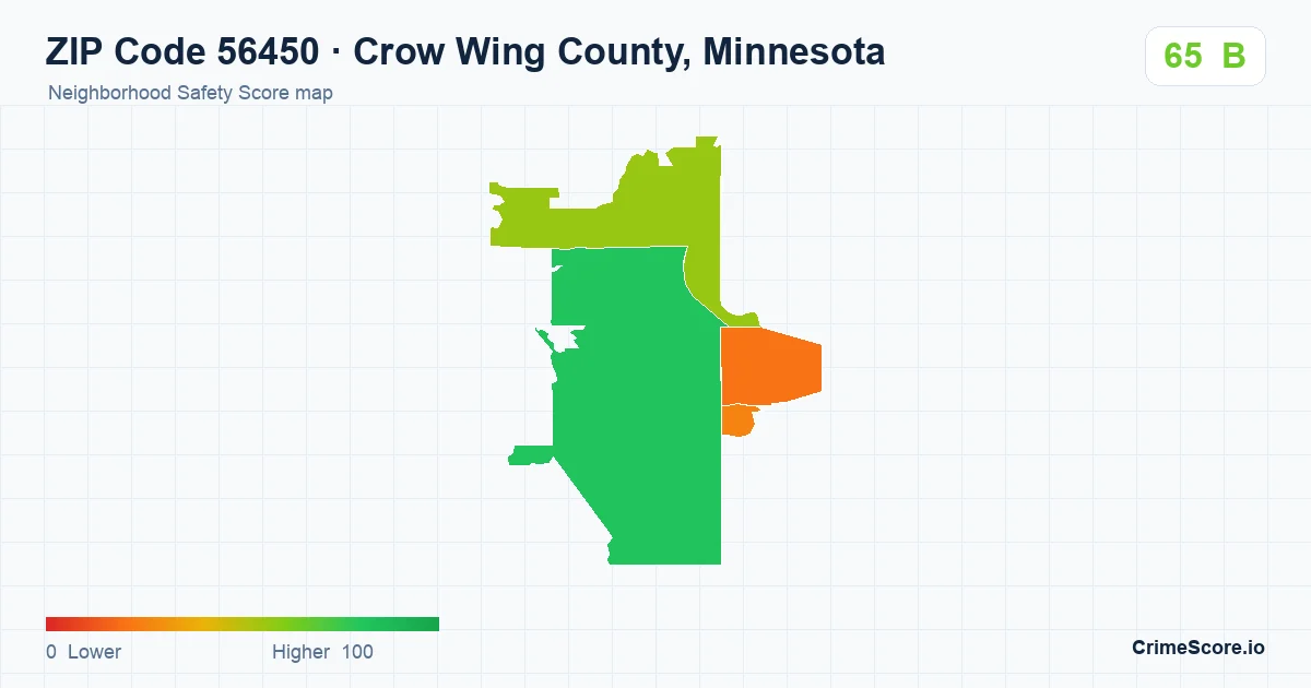 ZIP Code 56450 in Crow Wing County, Minnesota neighborhood Safety Score map
