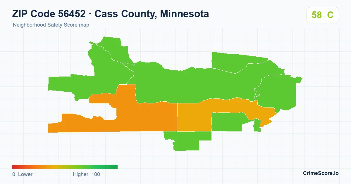 ZIP Code 56452 in Cass County, Minnesota neighborhood Safety Score map