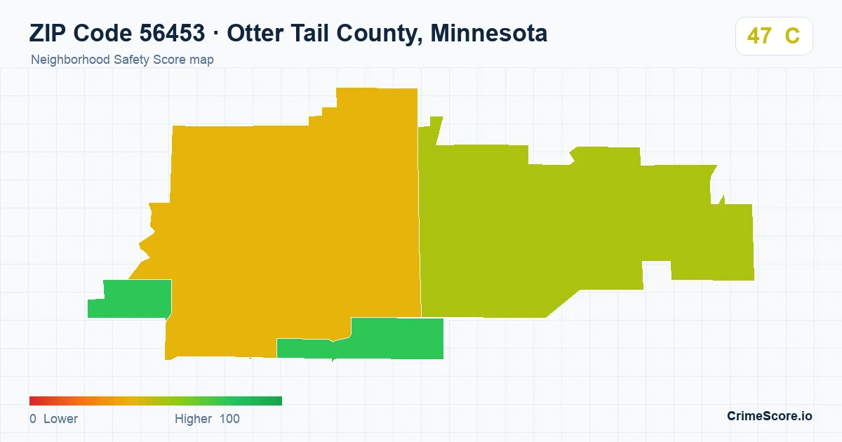 ZIP Code 56453 in Otter Tail County, Minnesota neighborhood Safety Score map