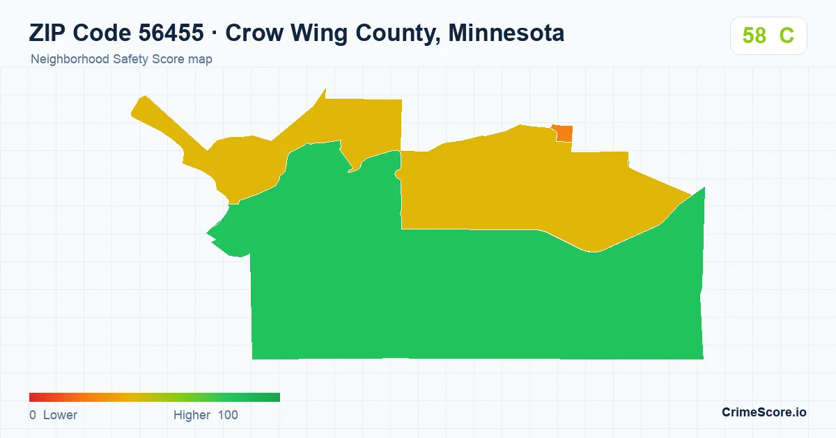 ZIP Code 56455 in Crow Wing County, Minnesota neighborhood Safety Score map