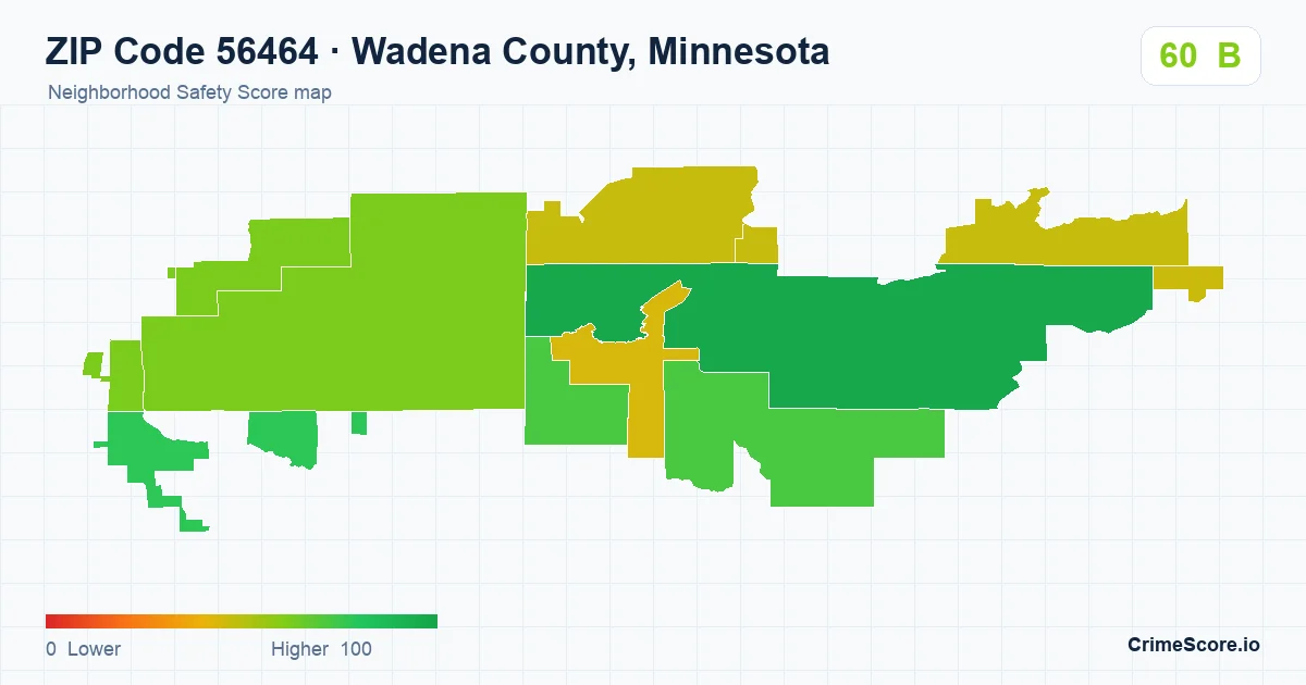 ZIP Code 56464 in Wadena County, Minnesota neighborhood Safety Score map
