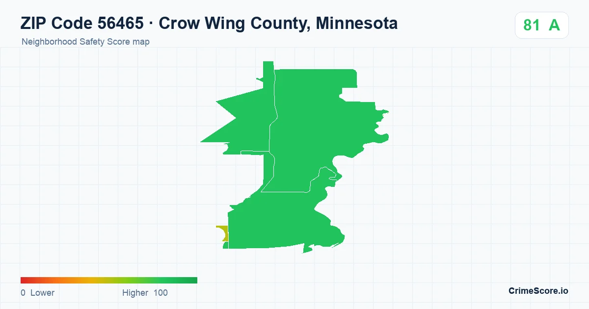 ZIP Code 56465 in Crow Wing County, Minnesota neighborhood Safety Score map