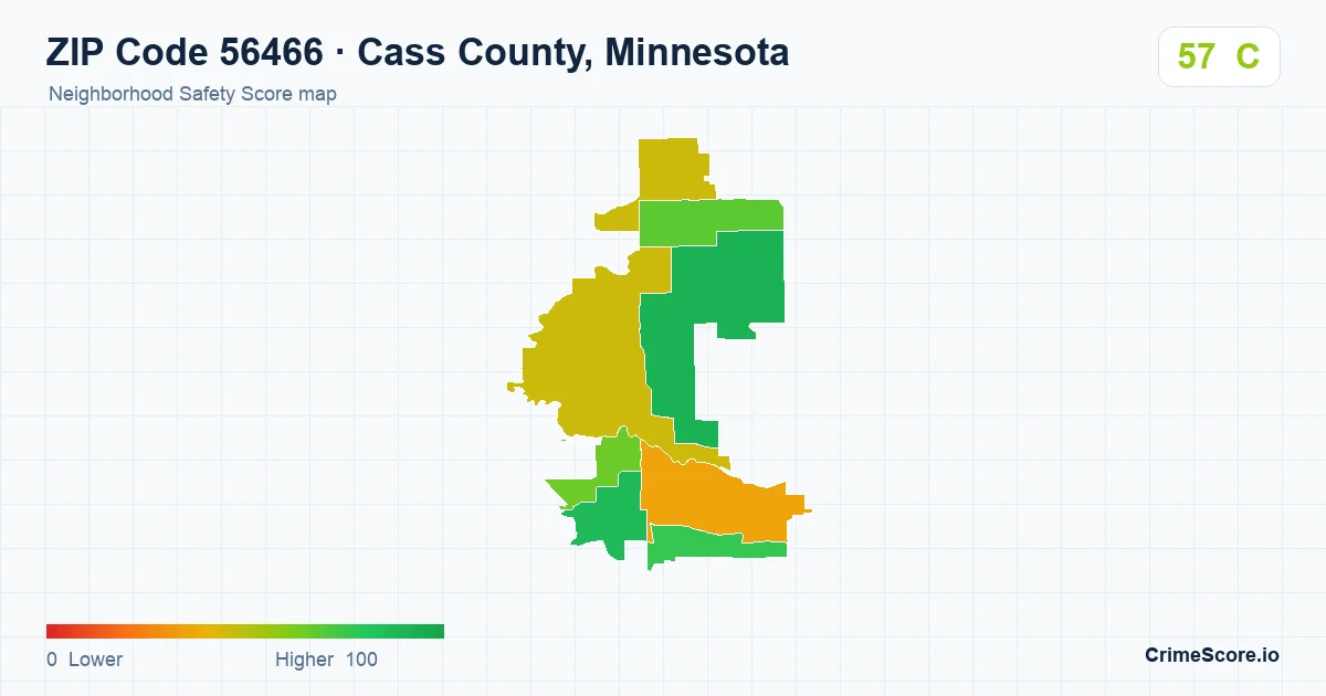 ZIP Code 56466 in Cass County, Minnesota neighborhood Safety Score map