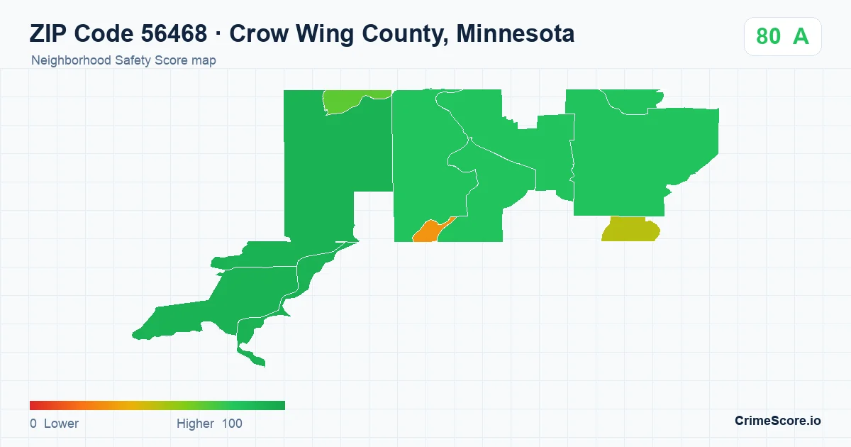 ZIP Code 56468 in Crow Wing County, Minnesota neighborhood Safety Score map