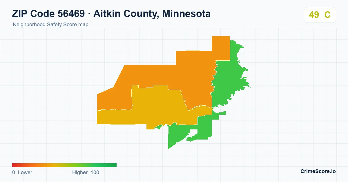 ZIP Code 56469 in Aitkin County, Minnesota neighborhood Safety Score map