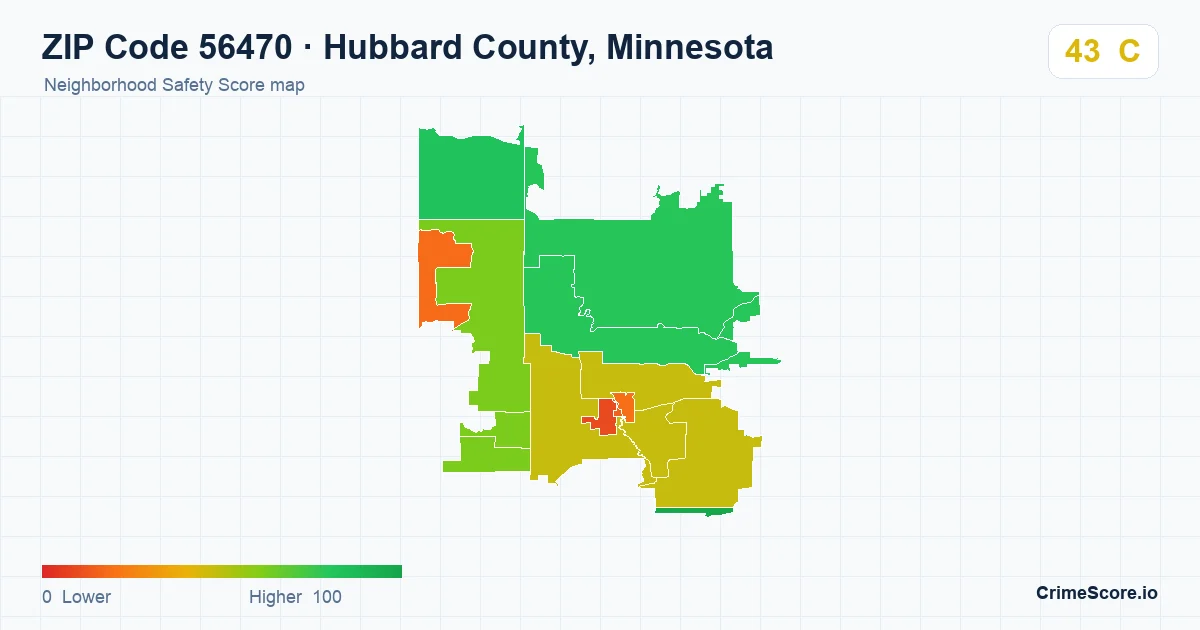 ZIP Code 56470 in Hubbard County, Minnesota neighborhood Safety Score map