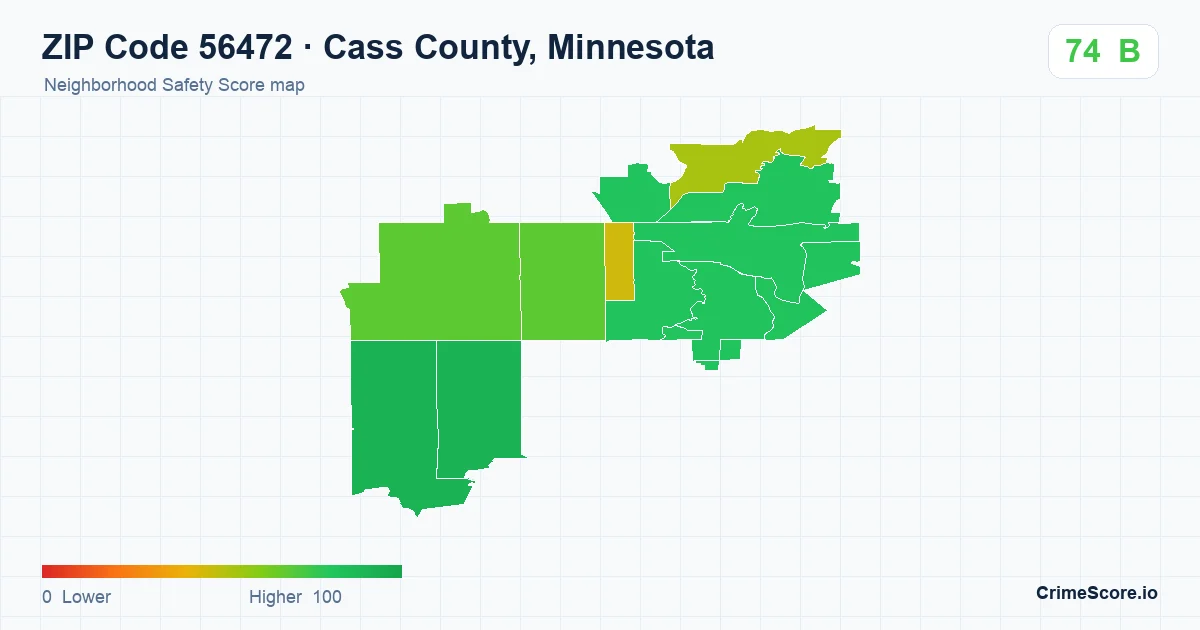 ZIP Code 56472 in Cass County, Minnesota neighborhood Safety Score map