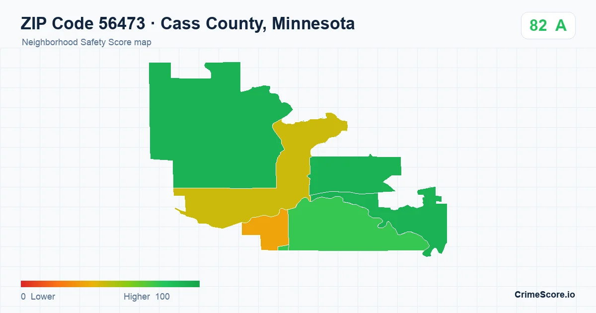ZIP Code 56473 in Cass County, Minnesota neighborhood Safety Score map