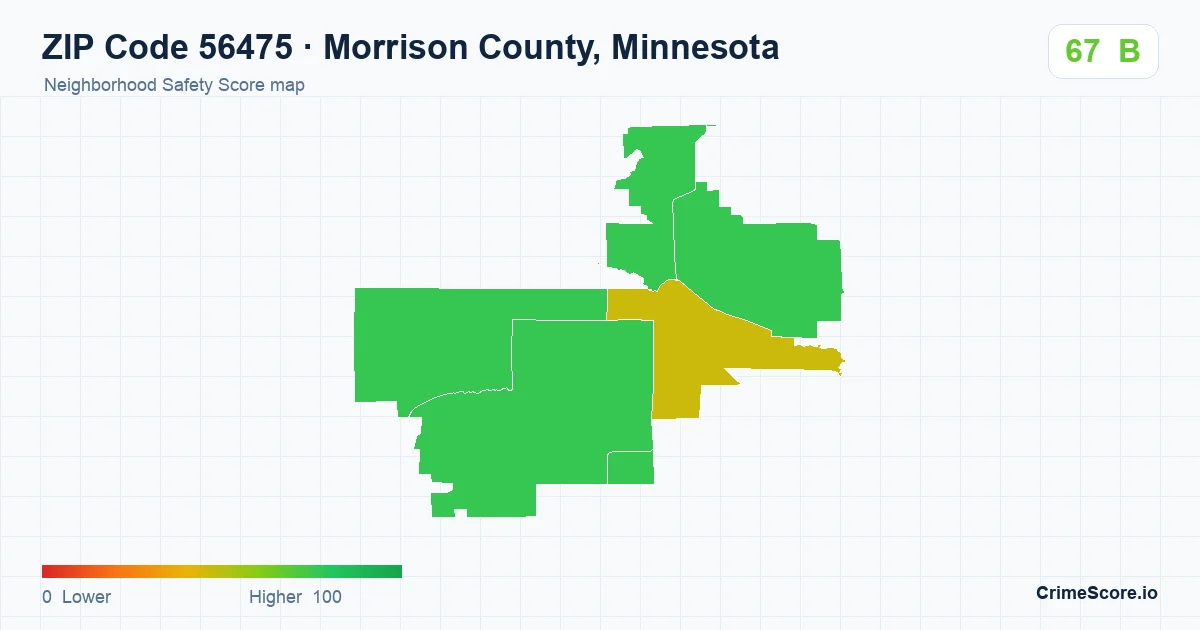 ZIP Code 56475 in Morrison County, Minnesota neighborhood Safety Score map