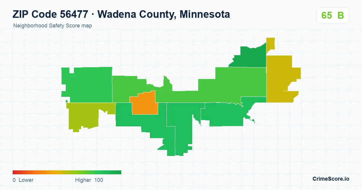 ZIP Code 56477 in Wadena County, Minnesota neighborhood Safety Score map