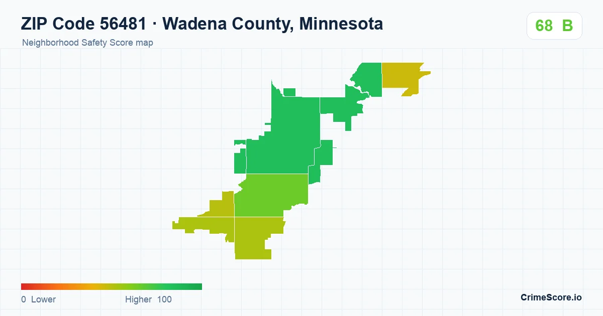 ZIP Code 56481 in Wadena County, Minnesota neighborhood Safety Score map