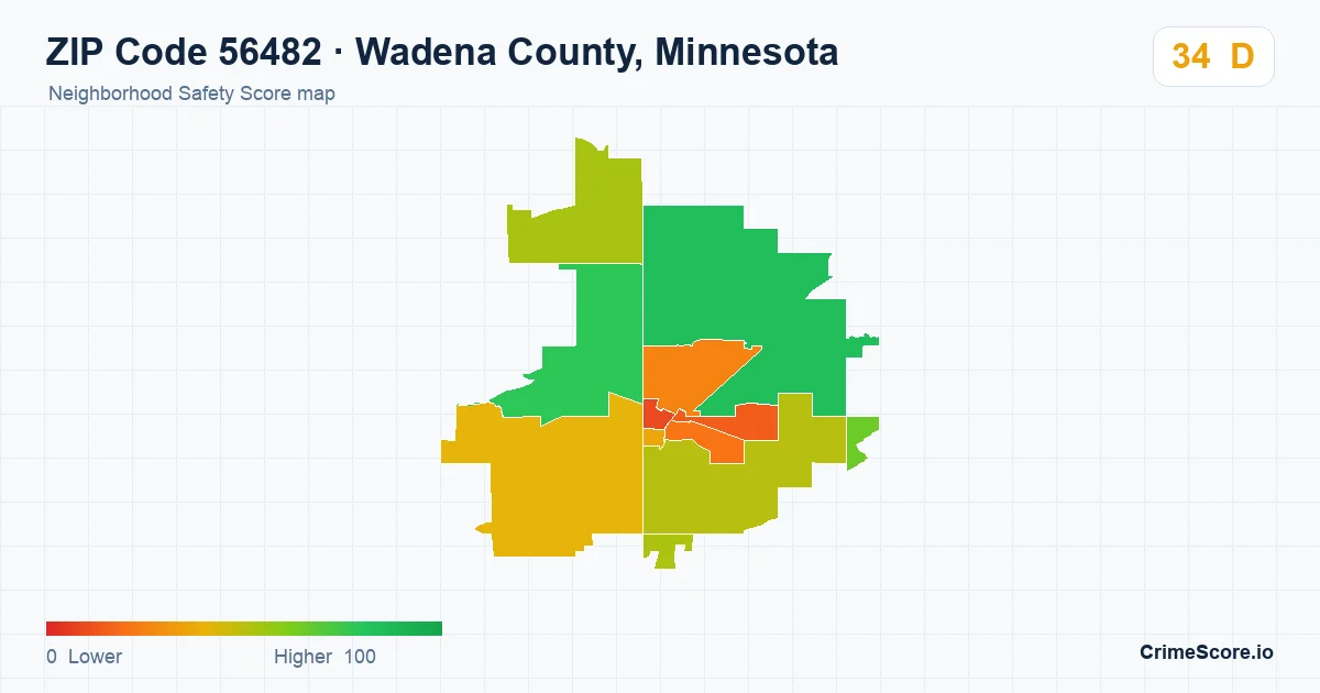 ZIP Code 56482 in Wadena County, Minnesota neighborhood Safety Score map
