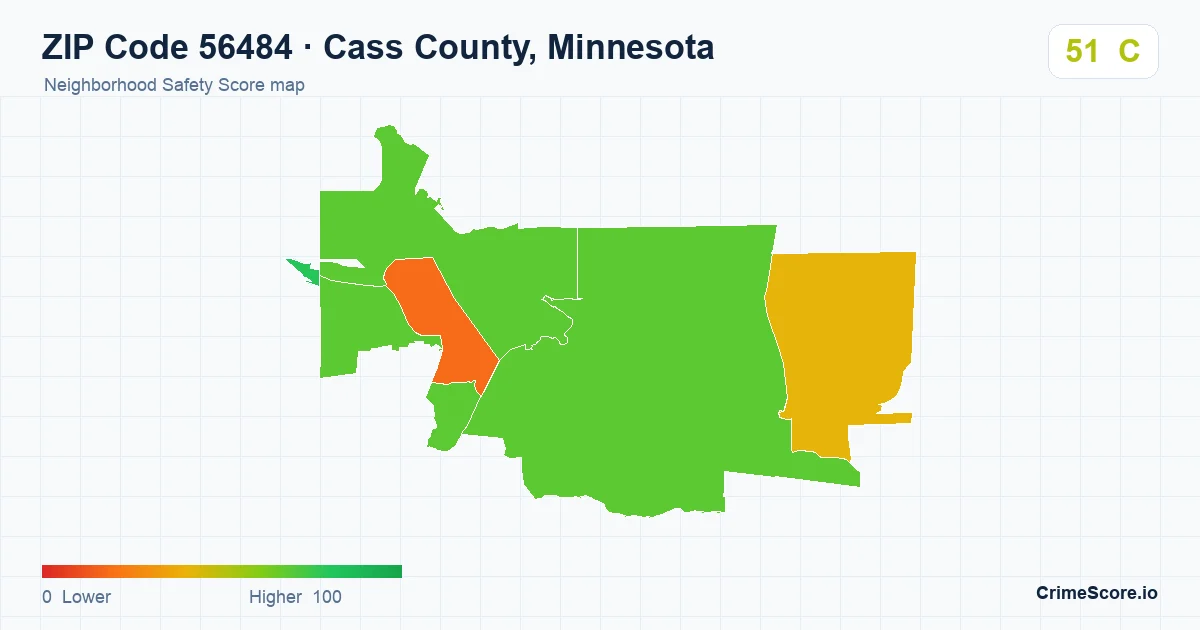 ZIP Code 56484 in Cass County, Minnesota neighborhood Safety Score map