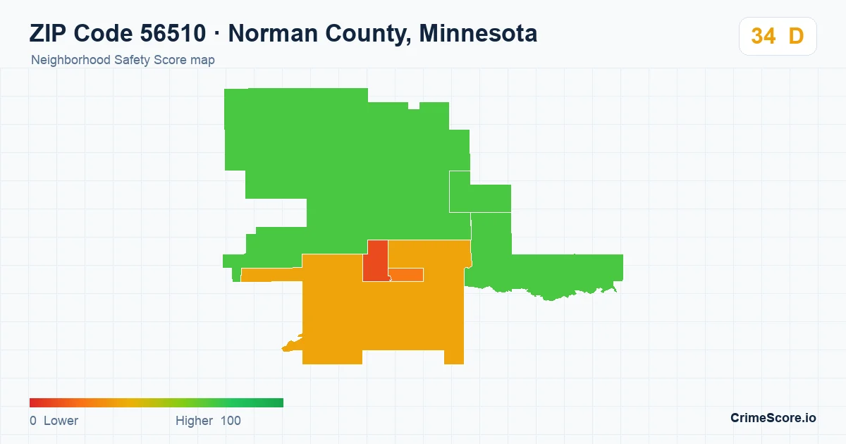 ZIP Code 56510 in Norman County, Minnesota neighborhood Safety Score map