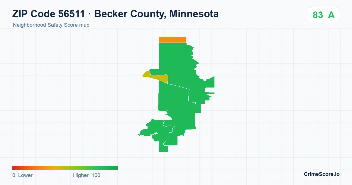 ZIP Code 56511 in Becker County, Minnesota neighborhood Safety Score map