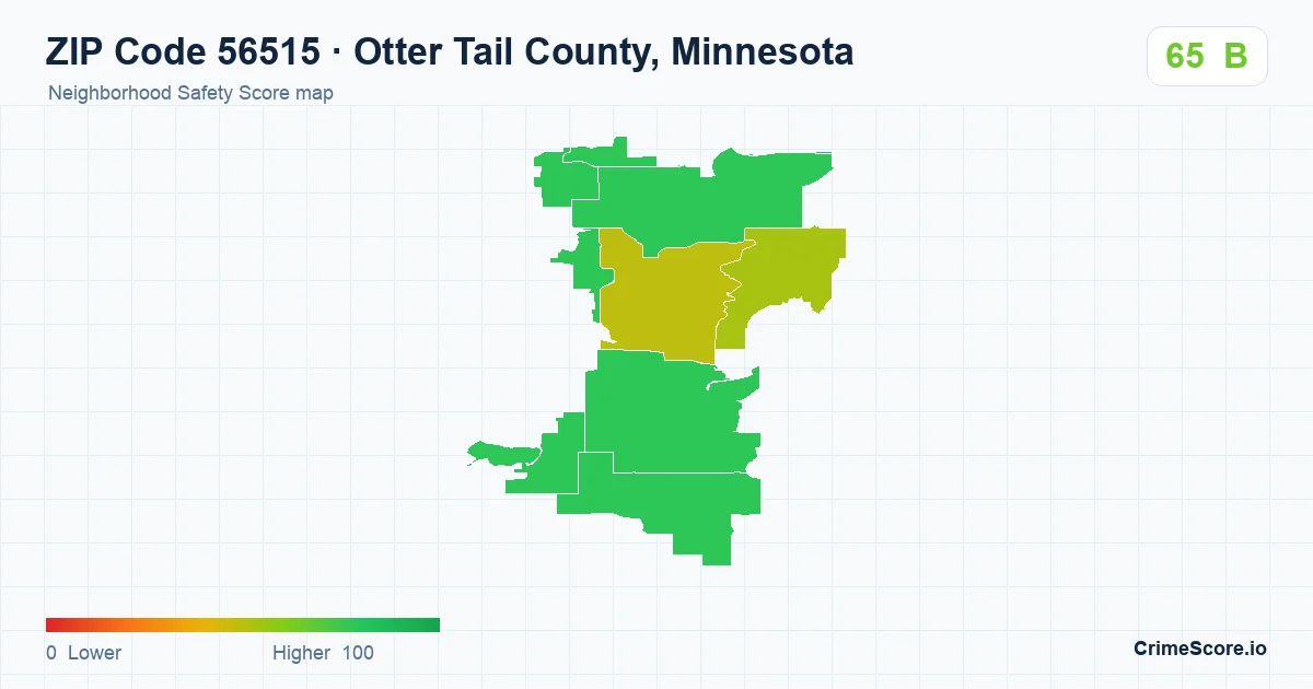 ZIP Code 56515 in Otter Tail County, Minnesota neighborhood Safety Score map