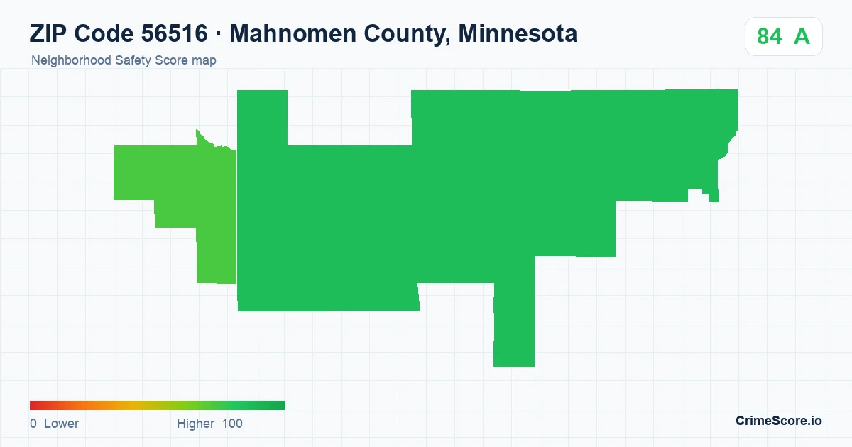 ZIP Code 56516 in Mahnomen County, Minnesota neighborhood Safety Score map