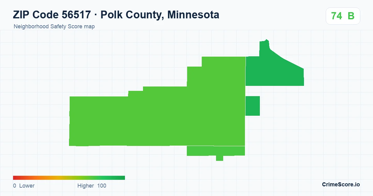 ZIP Code 56517 in Polk County, Minnesota neighborhood Safety Score map