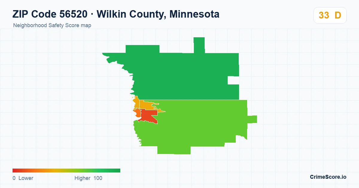 ZIP Code 56520 in Wilkin County, Minnesota neighborhood Safety Score map