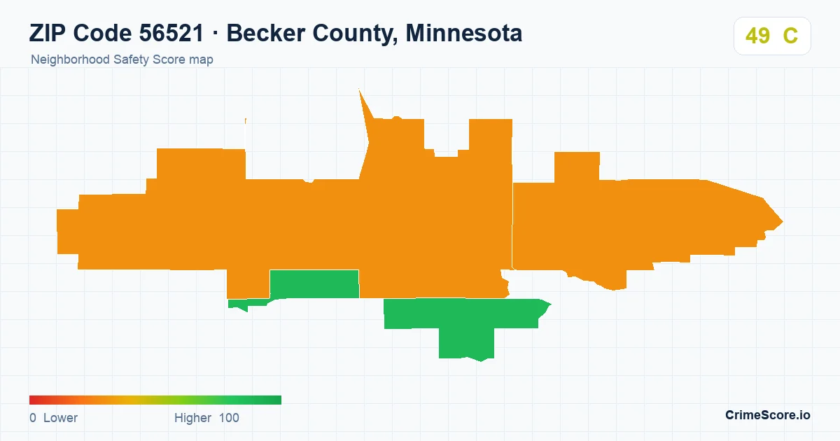 ZIP Code 56521 in Becker County, Minnesota neighborhood Safety Score map