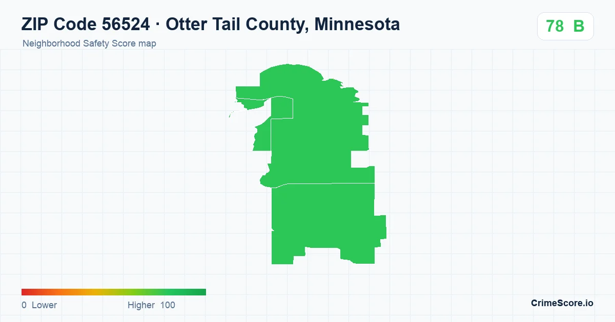 ZIP Code 56524 in Otter Tail County, Minnesota neighborhood Safety Score map