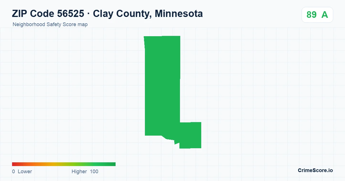 ZIP Code 56525 in Clay County, Minnesota neighborhood Safety Score map