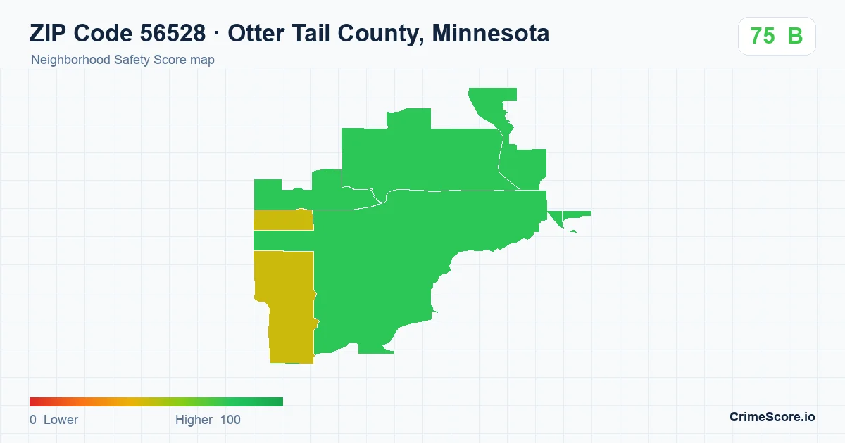 ZIP Code 56528 in Otter Tail County, Minnesota neighborhood Safety Score map