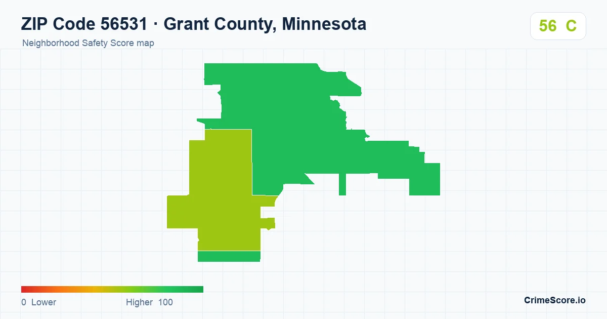 ZIP Code 56531 in Grant County, Minnesota neighborhood Safety Score map