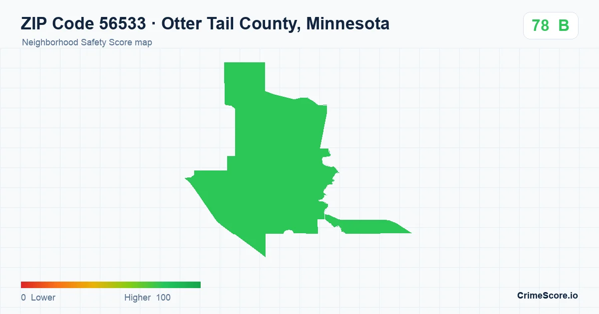 ZIP Code 56533 in Otter Tail County, Minnesota neighborhood Safety Score map