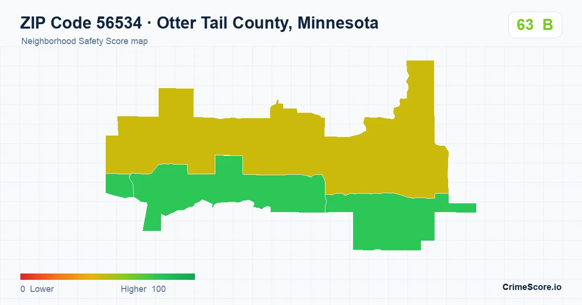 ZIP Code 56534 in Otter Tail County, Minnesota neighborhood Safety Score map