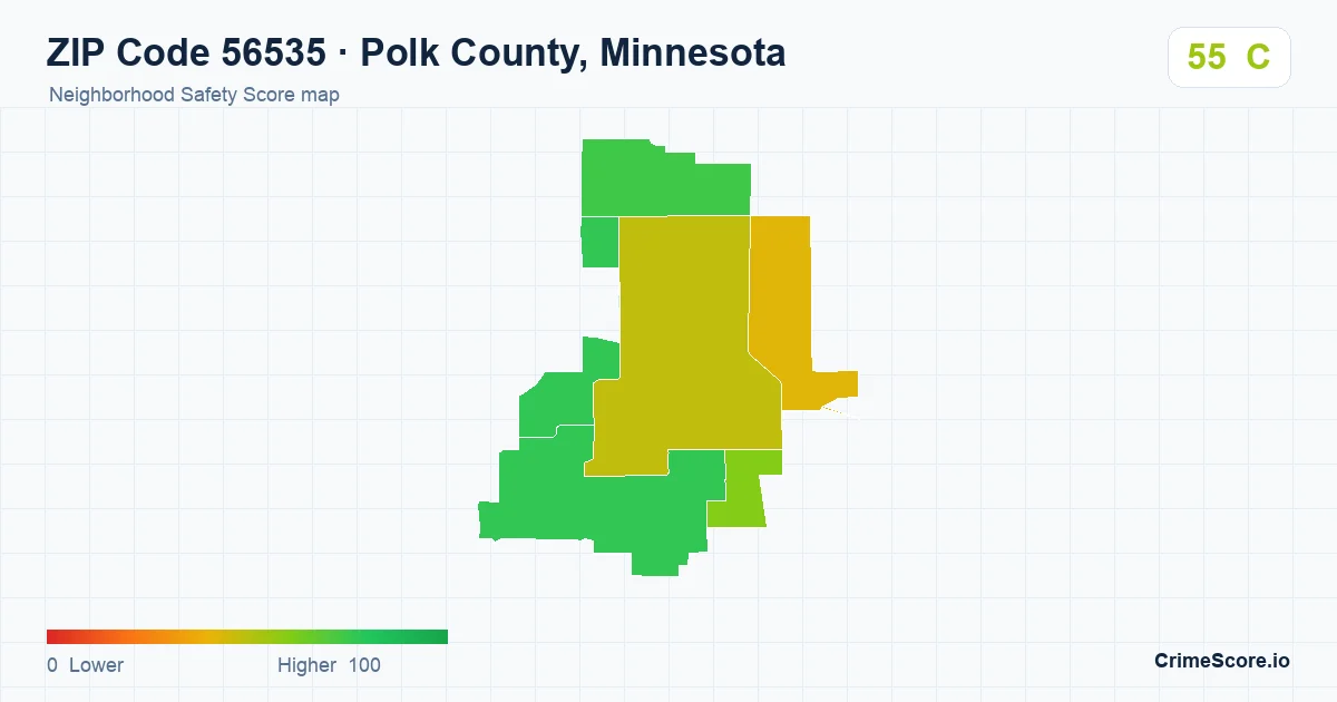 ZIP Code 56535 in Polk County, Minnesota neighborhood Safety Score map