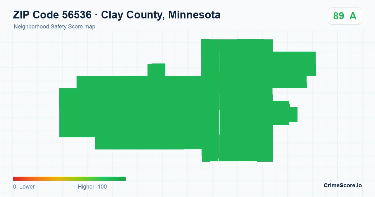ZIP Code 56536 in Clay County, Minnesota neighborhood Safety Score map