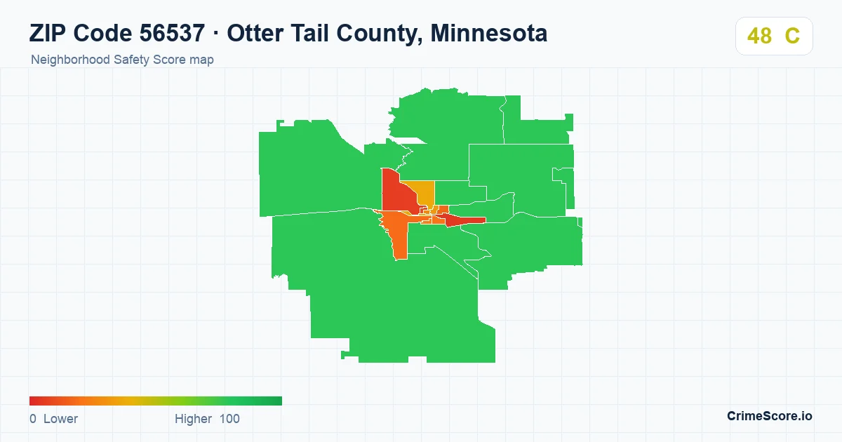 ZIP Code 56537 in Otter Tail County, Minnesota neighborhood Safety Score map