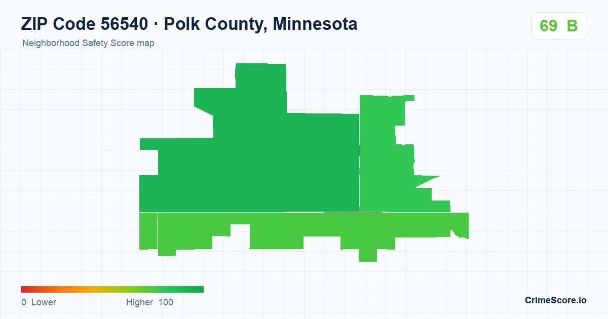 ZIP Code 56540 in Polk County, Minnesota neighborhood Safety Score map
