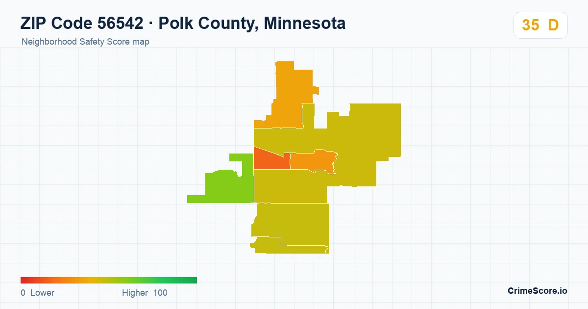 ZIP Code 56542 in Polk County, Minnesota neighborhood Safety Score map