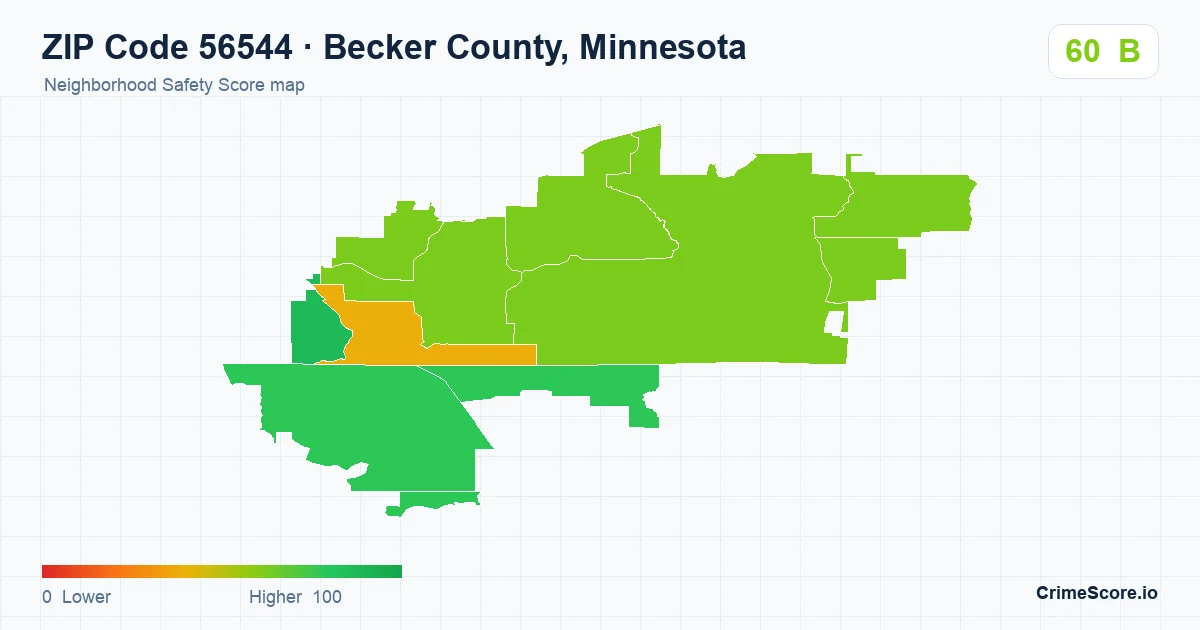 ZIP Code 56544 in Becker County, Minnesota neighborhood Safety Score map
