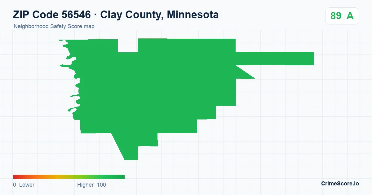 ZIP Code 56546 in Clay County, Minnesota neighborhood Safety Score map