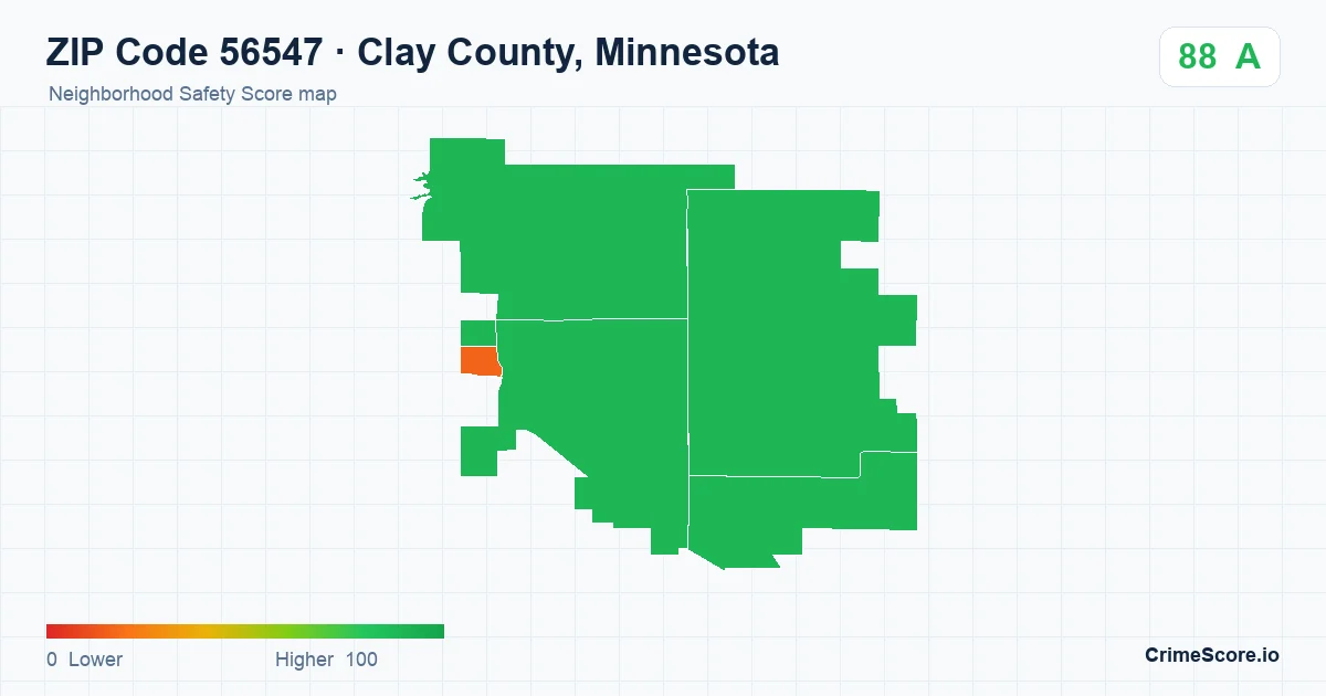 ZIP Code 56547 in Clay County, Minnesota neighborhood Safety Score map