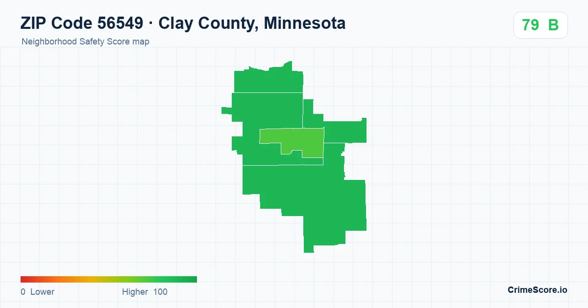 ZIP Code 56549 in Clay County, Minnesota neighborhood Safety Score map