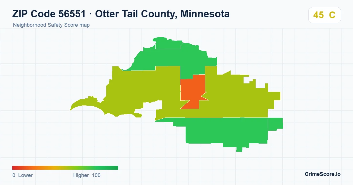 ZIP Code 56551 in Otter Tail County, Minnesota neighborhood Safety Score map