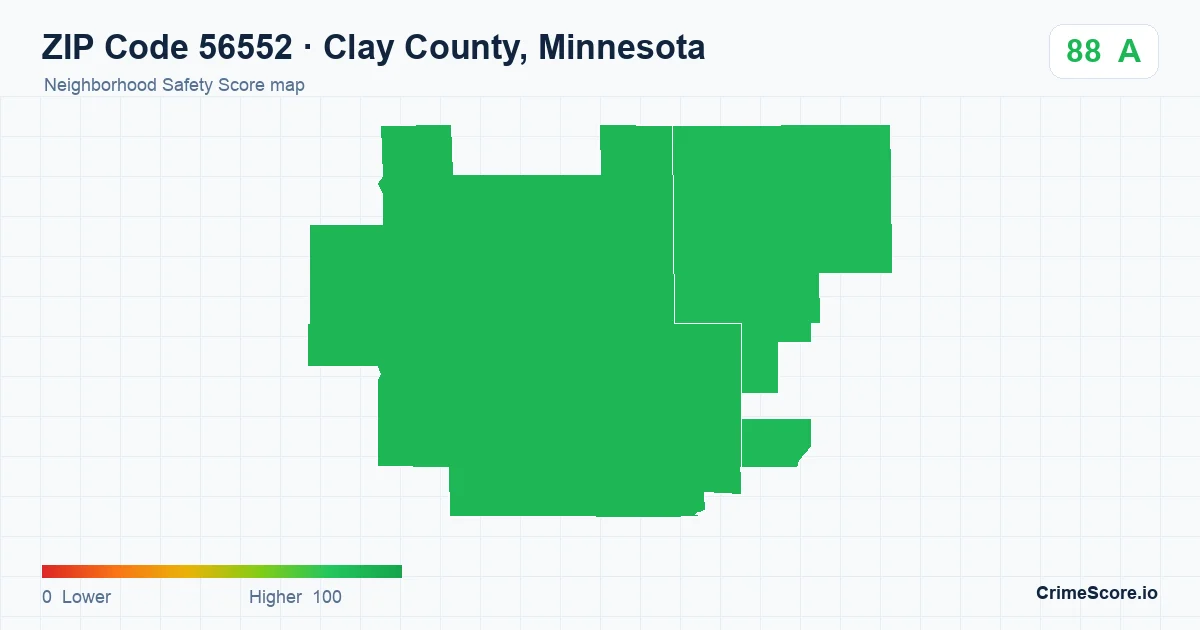 ZIP Code 56552 in Clay County, Minnesota neighborhood Safety Score map