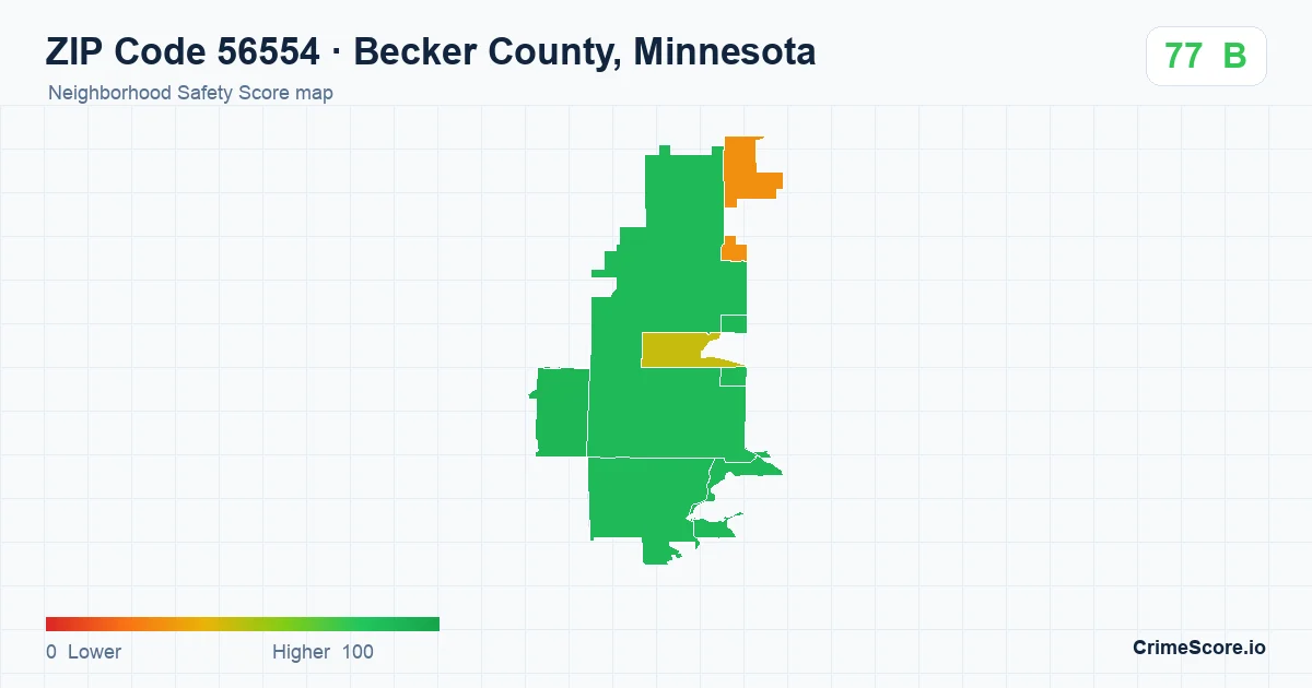 ZIP Code 56554 in Becker County, Minnesota neighborhood Safety Score map