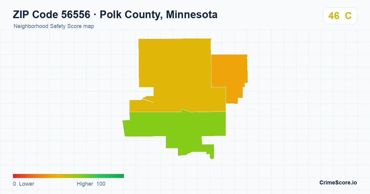 ZIP Code 56556 in Polk County, Minnesota neighborhood Safety Score map