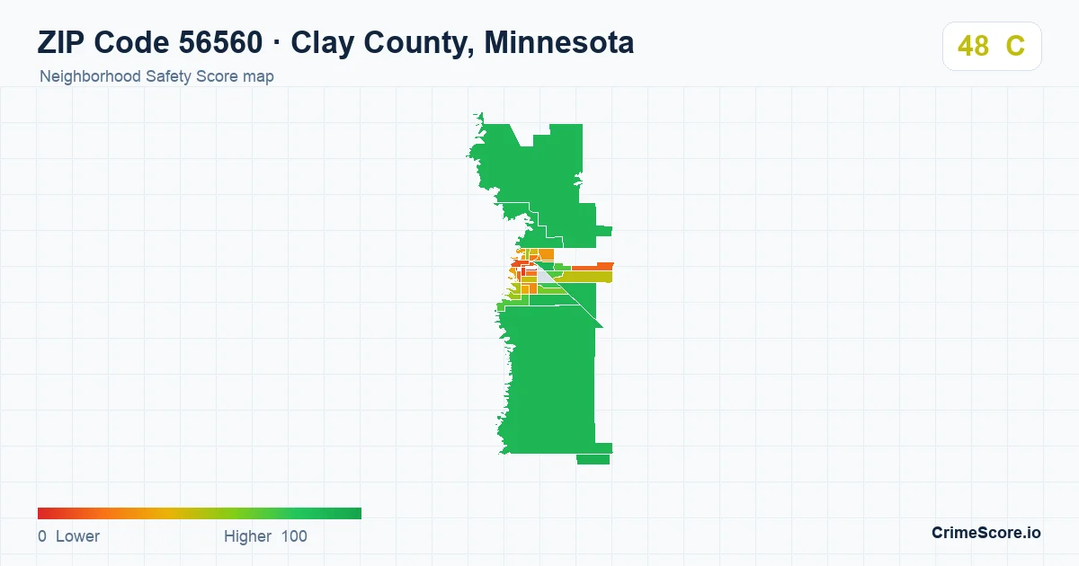 ZIP Code 56560 in Clay County, Minnesota neighborhood Safety Score map