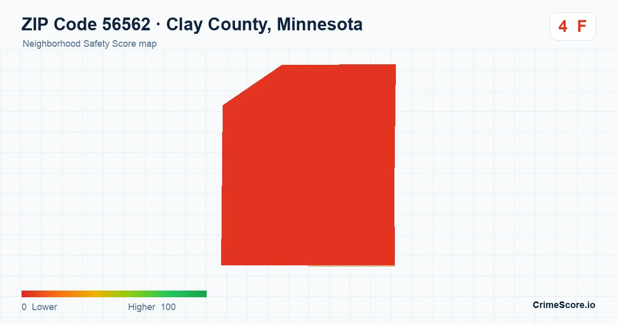 ZIP Code 56562 in Clay County, Minnesota neighborhood Safety Score map