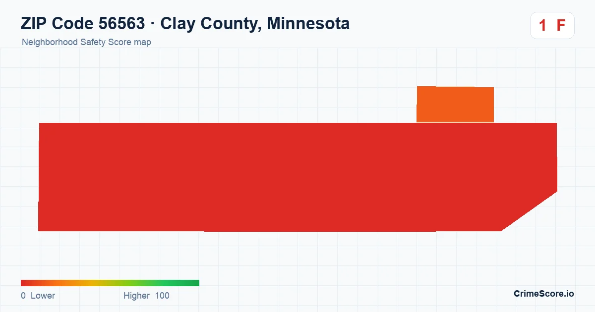 ZIP Code 56563 in Clay County, Minnesota neighborhood Safety Score map