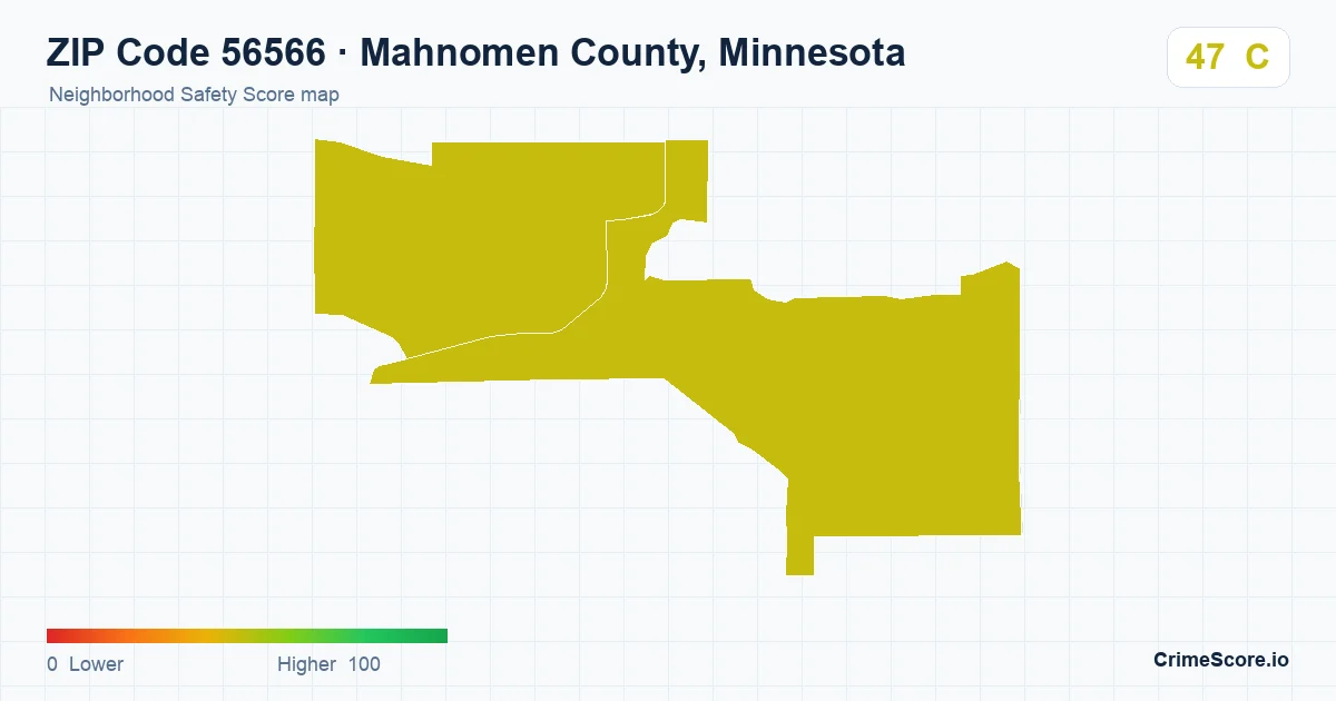 ZIP Code 56566 in Mahnomen County, Minnesota neighborhood Safety Score map