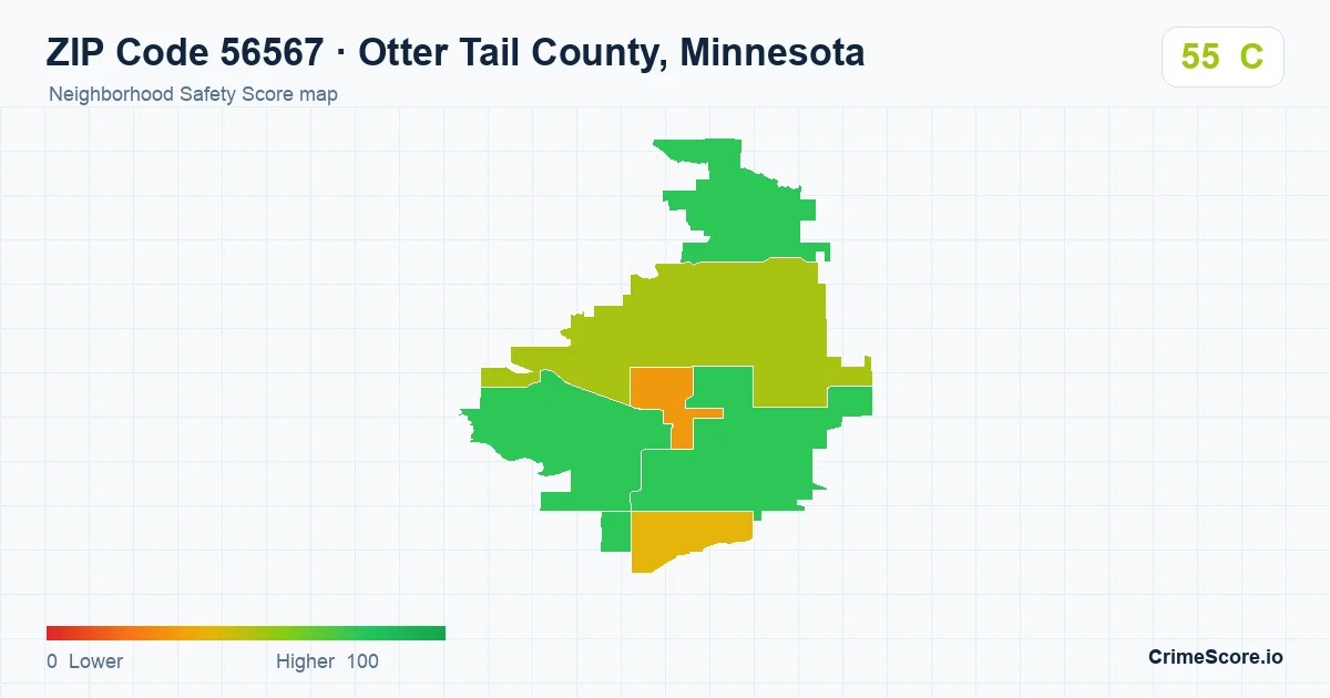 ZIP Code 56567 in Otter Tail County, Minnesota neighborhood Safety Score map