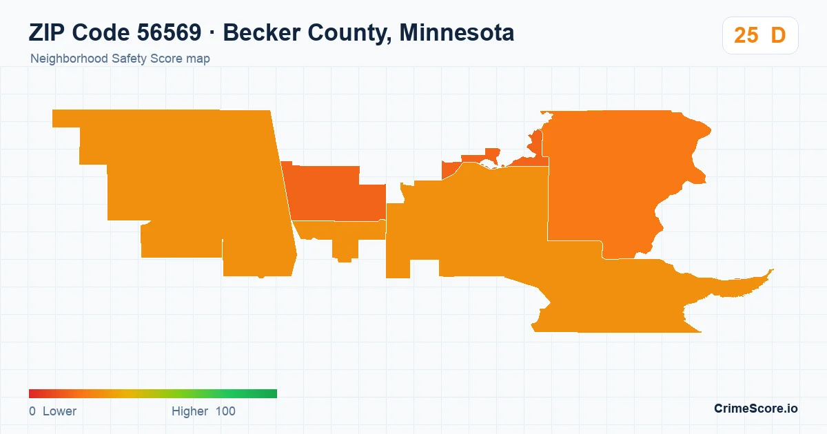 ZIP Code 56569 in Becker County, Minnesota neighborhood Safety Score map